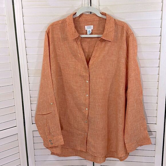Sigrid Olsen Linen Size 3X Orange Long Sleeve Shirt Top - Picture 2 of 10